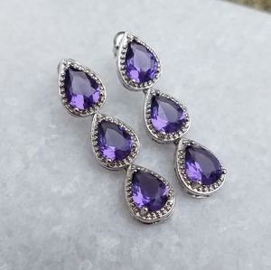 Amethyst gemstone teardrop 925 silver earrings